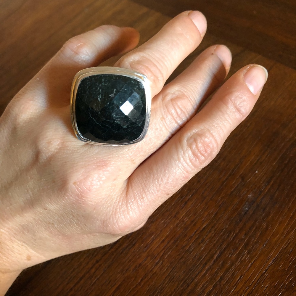 Facet-Cut Deep Green Jade Statement Ring - image 1